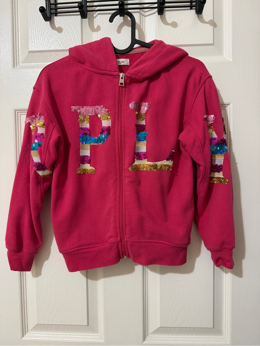 Replay Hot Pink Sequin-Detail Zip Hoodie